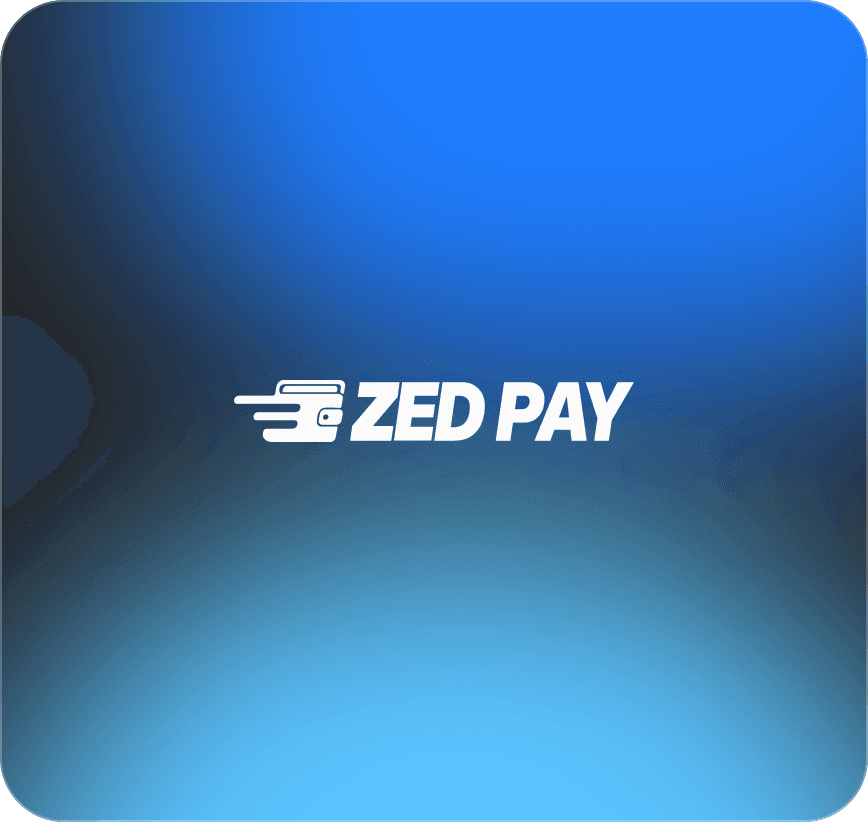 ZedPay logo on gradient background (dark blue tones)