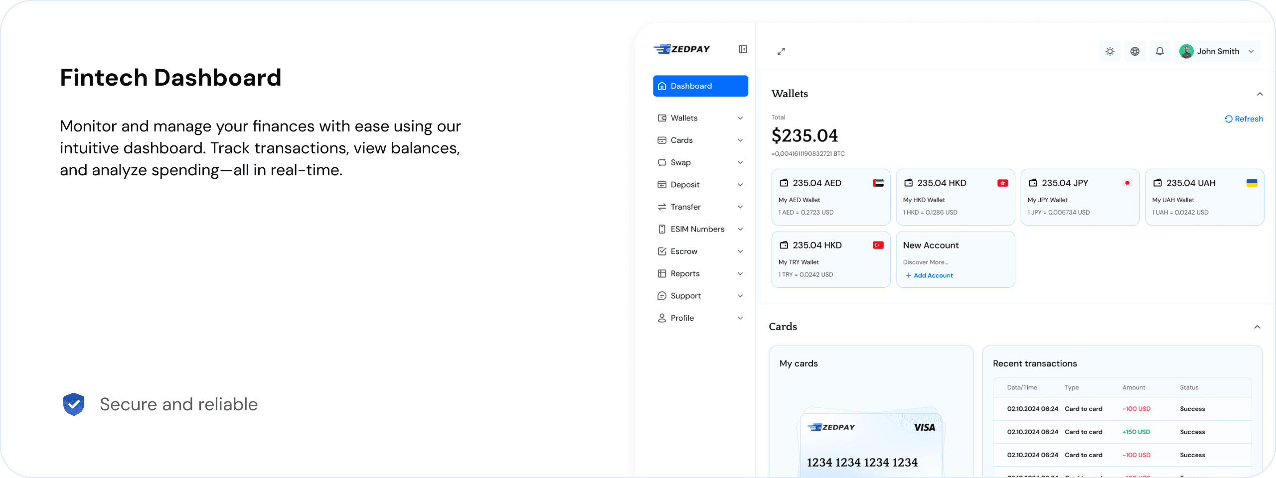 Desktop Dashboard UI demo: fintech