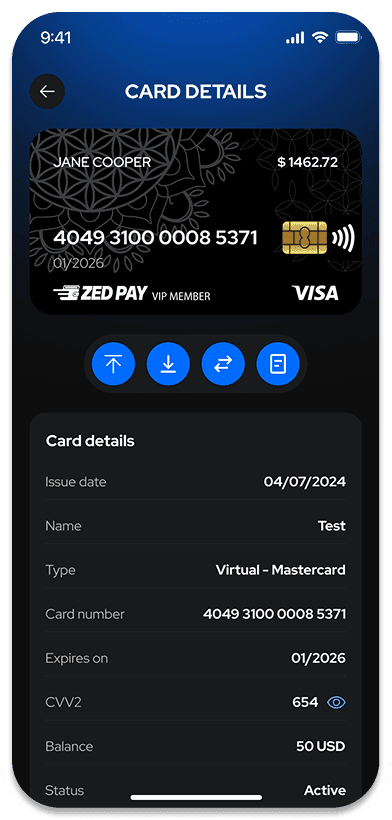 Mobile UI demo: Card details