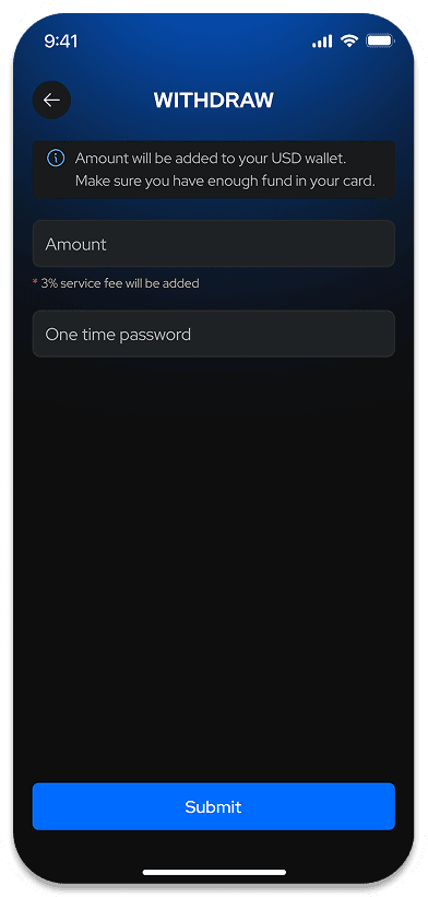 Mobile UI demo: Withdraw funds
